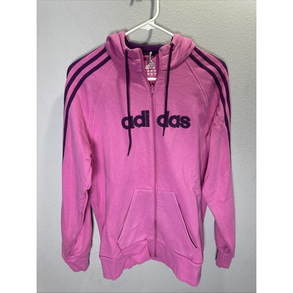 Adidas Women's Size Large Full Zip Hoodie Pink Front Pockets Long Sleeve - Picture 1 of 6